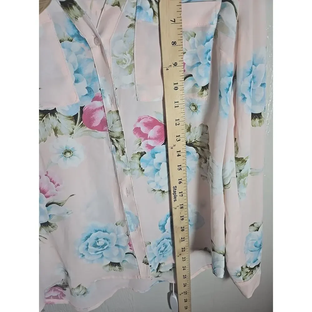 Candie's Pink Floral Lightweight Blouse Top Sz Small Office Formal Work Casual - Picture 8 of 10